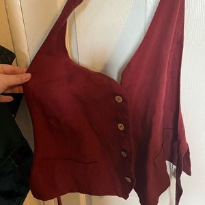 Son de Flor red linen waistcoat vest, size XL